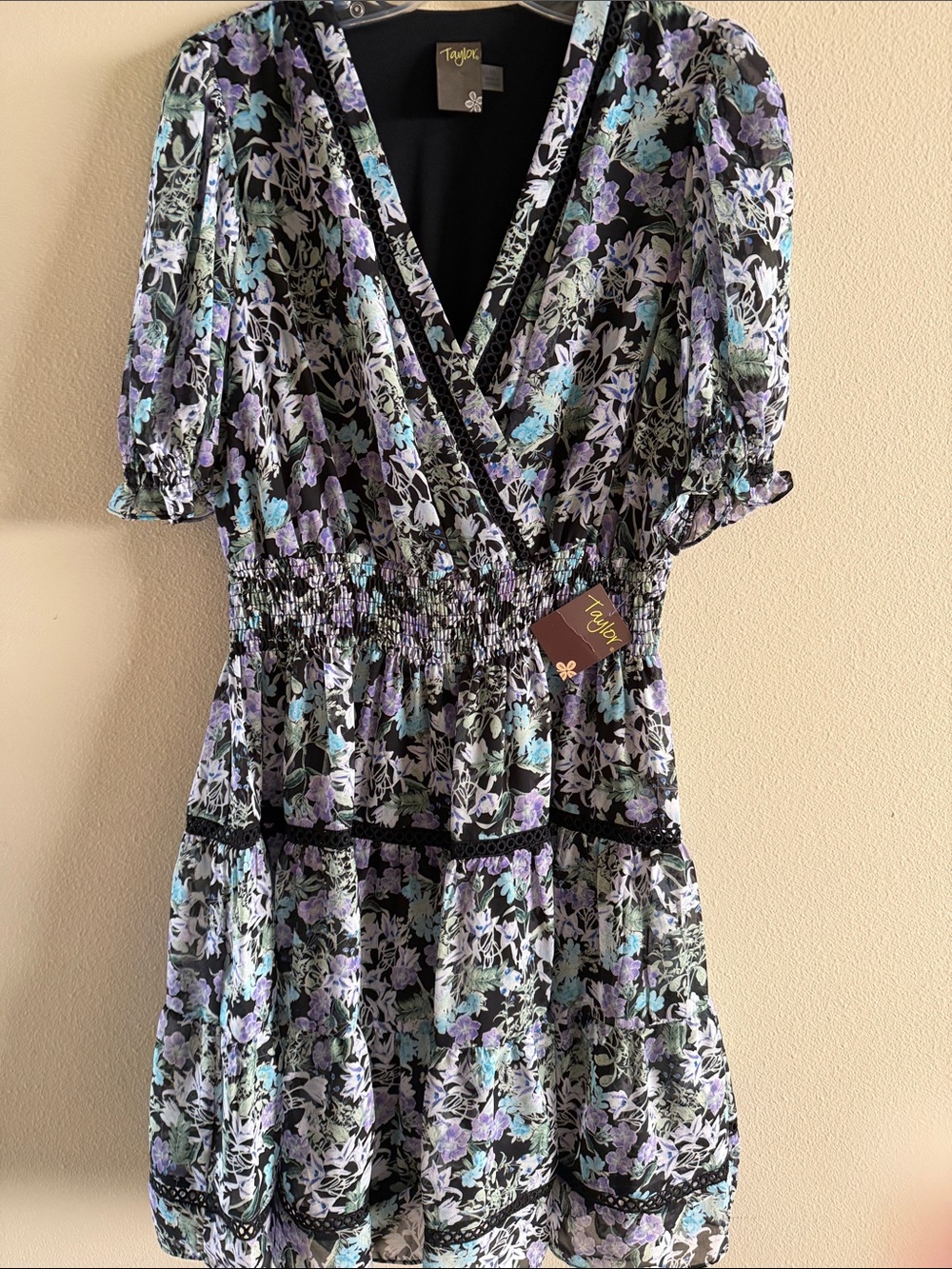 Taylor Black Mini Dress with Lavender & Mint Floral Print